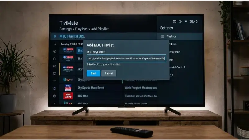 Configurazione playlist M3U in un player IPTV