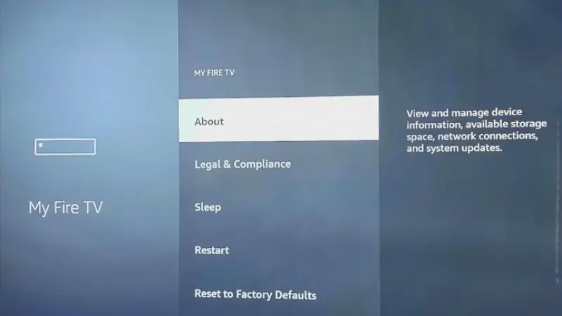 Menu impostazioni Fire TV Stick per verificare il modello