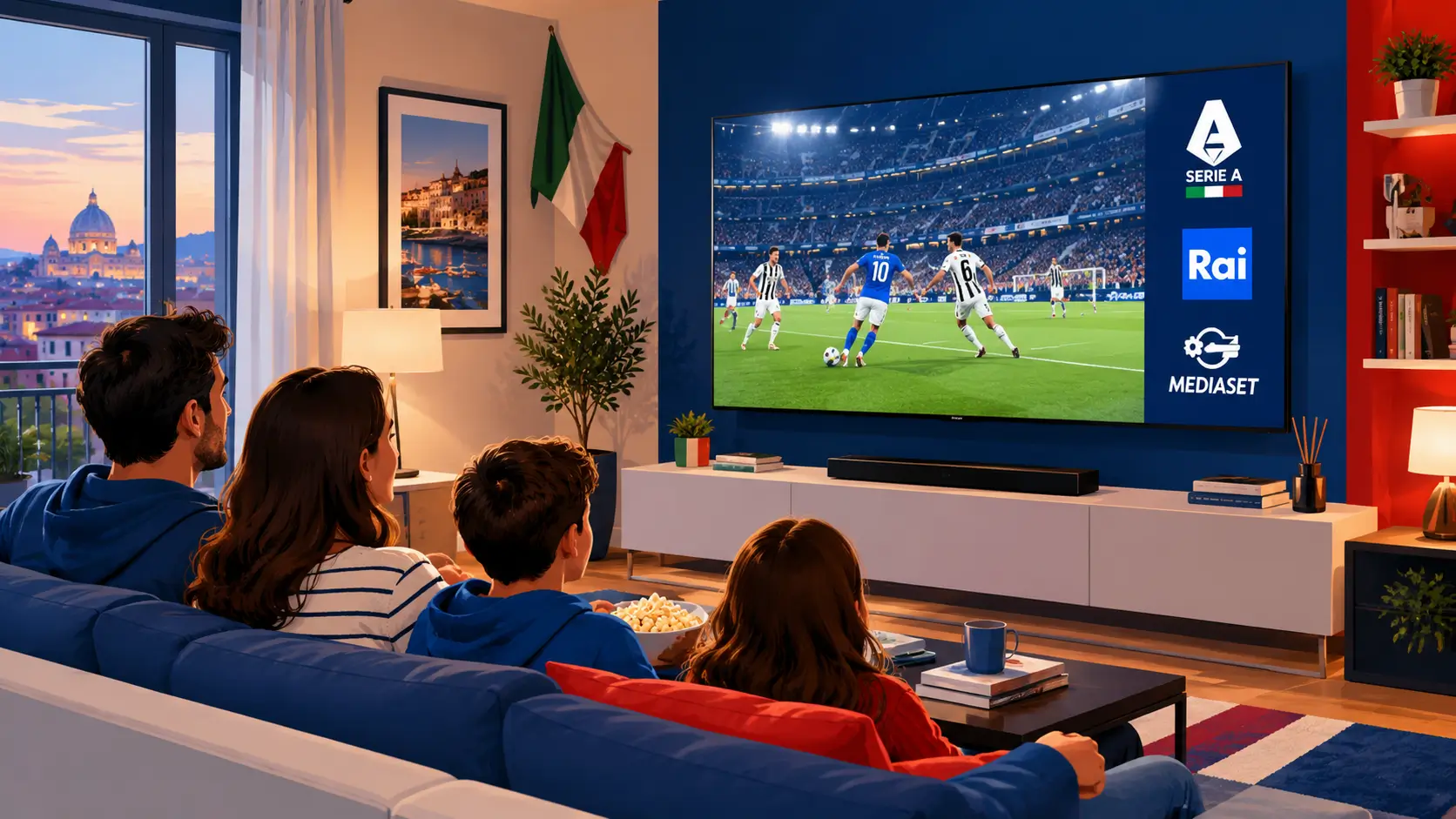 IPTV italiane: famiglia italiana guarda canali live su Smart TV